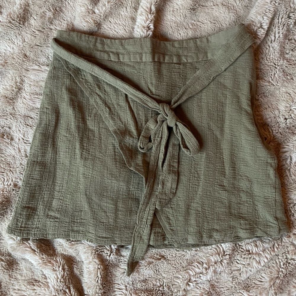 Olive green linen wrap skirt